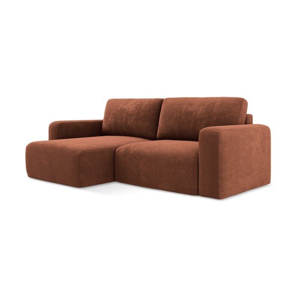 Raztegljiva/s prostorom za shranjevanje kotna sedežna garnitura iz šenilje v barvi terakote (levi kot/z ležalnikom) Kona – Makamii-image-2