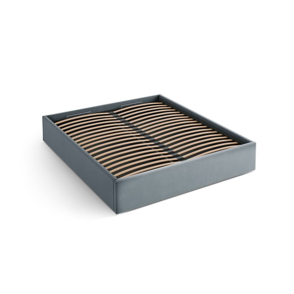 Svetlo modra oblazinjena zakonska postelja s prostorom za shranjevanje/brez vzglavja z letvenim dnom 140x200 cm Susan – Micadoni 