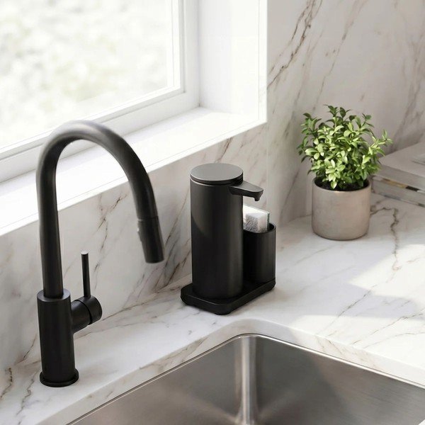 Mat črno kovinsko avtomatsko držalo za detergent – simplehuman-image-2