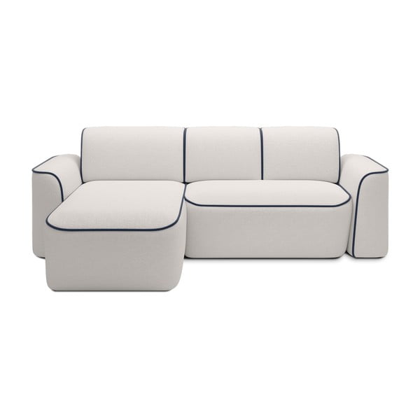 Modra/kremno bela kotna sedežna garnitura iz tkanine bouclé (levi kot/z ležalnikom) Ume – ELTAP