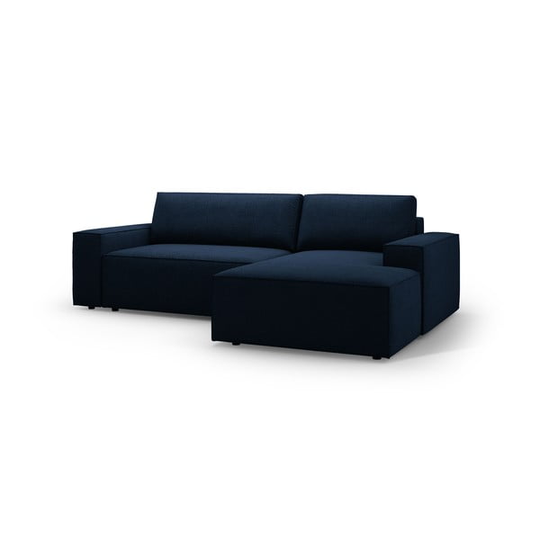 Temno modra raztegljiva kotna sedežna garnitura iz tkanine bouclé (desni kot) Jodie – Micadoni Home-image-2
