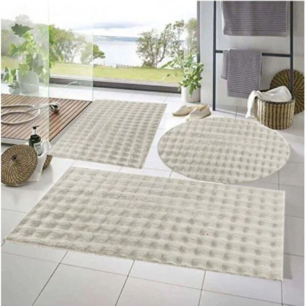 Kremno bele kopalniške preproge v kompletu 3 ks 60x100 cm Powder – Mila Home