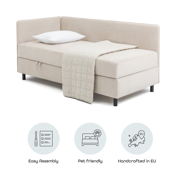 Bež oblazinjena postelja s prostorom za shranjevanje z vzmetnico 90x200 cm Avela – Bonami Selection-image-4