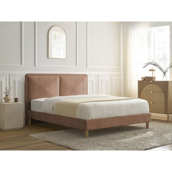 Prašno rožnata oblazinjena oblazinjena zakonska postelja z letvenim dnom 140x190 cm Mara – Bobochic Paris-image-1