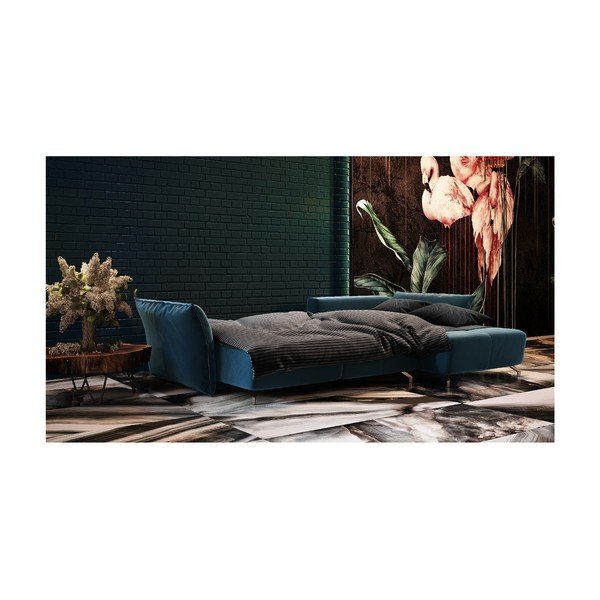 Temno modra žametna raztegljiva sedežna garnitura Devichy Hermes-image-4