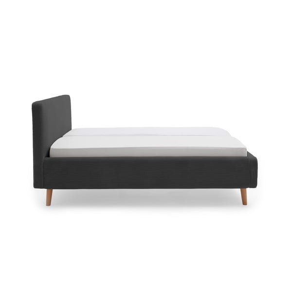 Antracitno siva oblazinjena zakonska postelja brez letvenega dna 160x200 cm Mattis Cord – Meise Möbel-image-3