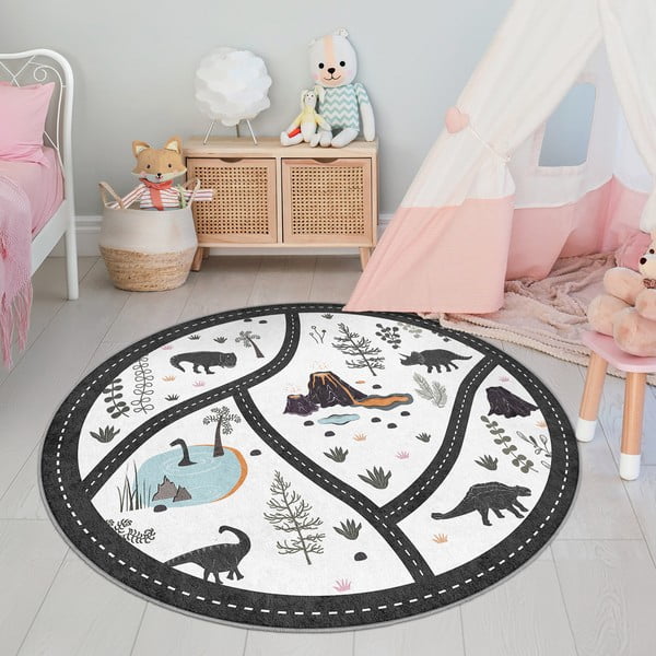 Črna/bela pralna otroška igralna preproga ø120 cm Dino Park – Mila Home-image-4