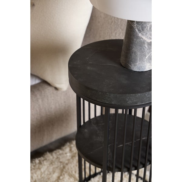 Črna nočna omarica z mizno ploščo v marmornem dekorju Strington – Actona-image-2