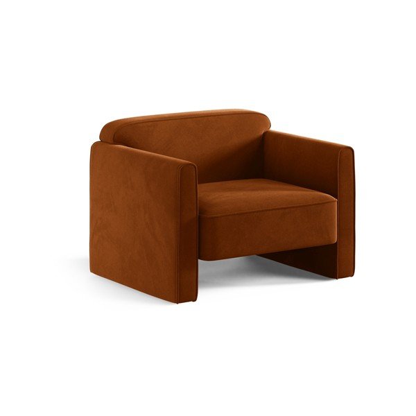 Žameten fotelj v barvi terakote Abby – Micadoni 