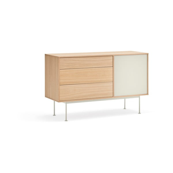 Krem bela komoda s hrastovim furnirjem Teulat Yoko, širina 128 cm-image-2