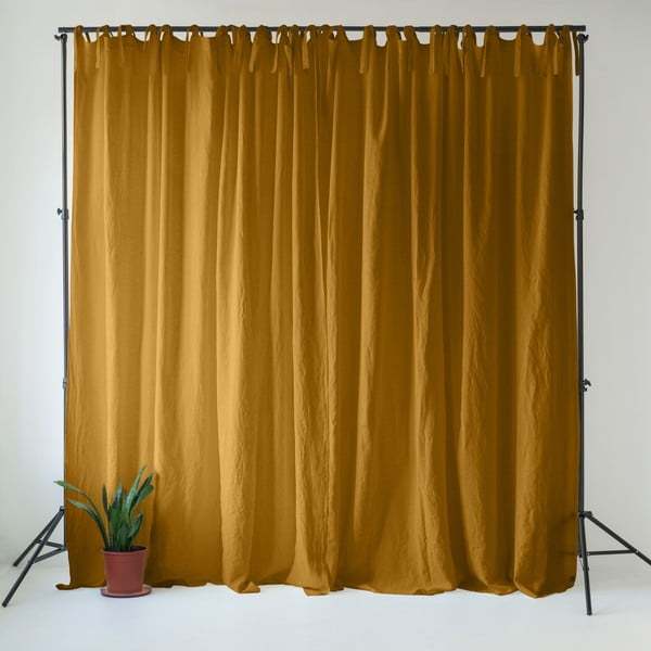 Oker rumeno-rjava lanena zavesa 140x170 cm Bronze – Linen Tales
