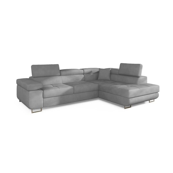 Svetlo siva žametna raztegljiva/s prostorom za shranjevanje kotna sedežna garnitura (desni kot/v obliki črke L) Anton – ELTAP-image-2