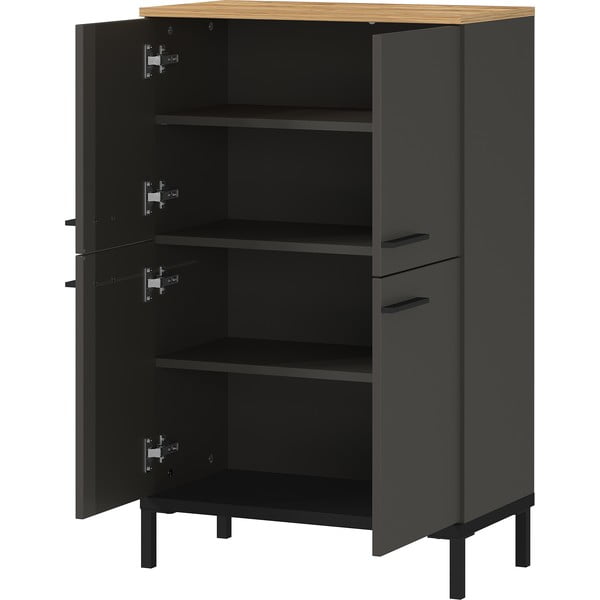 Temno siva visoka kopalniška omarica v hrastovem dekorju 60x97 cm Yonkers - Germania-image-3