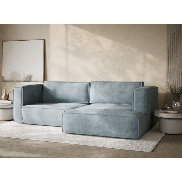 Svetlo modra raztegljiva/s prostorom za shranjevanje kotna sedežna garnitura iz šenilje (desni kot/z ležalnikom) Velto – Maison de Rêve-image-4