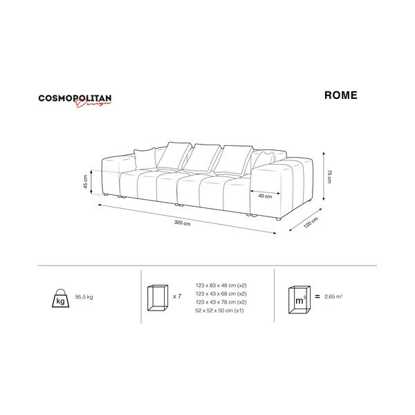 Modri kavč 320 cm Rome - Cosmopolitan Design -image-4
