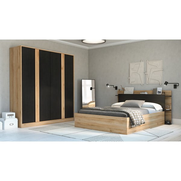 Črna/naravna garderobna omara v hrastovem dekorju 180x197,5x53 cm Dennis – Marckeric-image-1