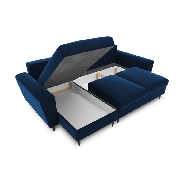 Modra žametna raztegljiva kotna sedežna garnitura s prostorom za shranjevanje Kyoto – Cosmopolitan Design-image-2