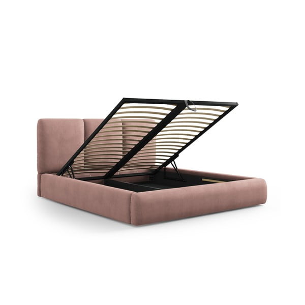 Svetlo rožnata oblazinjena zakonska postelja s prostorom za shranjevanje z letvenim dnom 200x200 cm Brody – Mazzini Beds-image-2