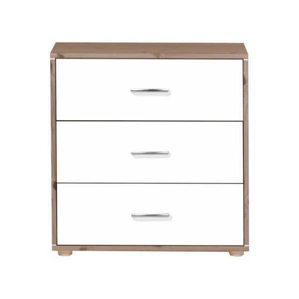 Rjavo-bela otroška komoda s 3 predali iz borovega lesa Flexa Classic-image-1