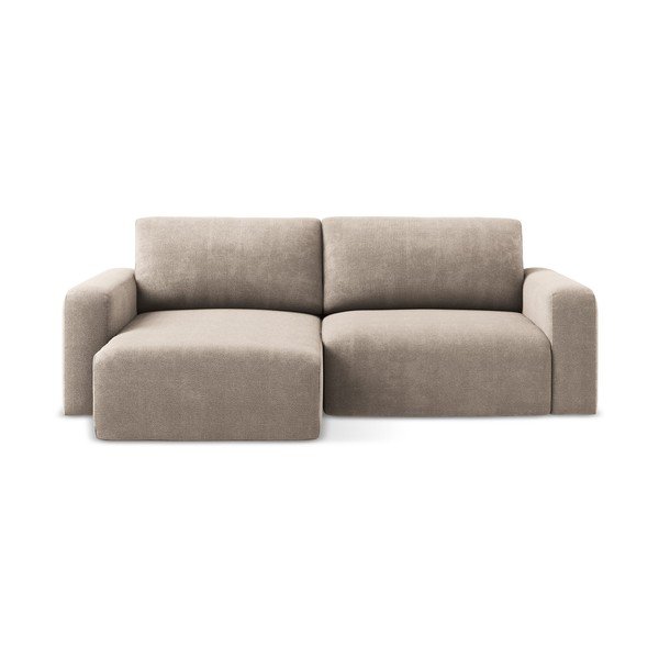 Bež raztegljiva/s prostorom za shranjevanje kotna sedežna garnitura iz šenilje (levi kot/z ležalnikom) Kona – Makamii