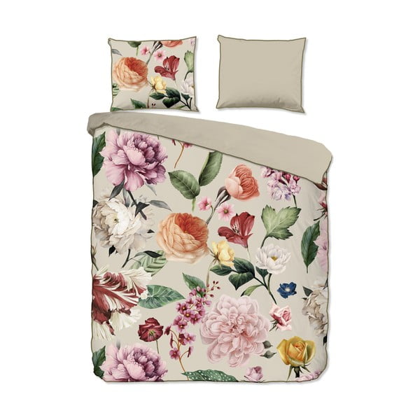 Bež podaljšana posteljnina za zakonsko posteljo iz bombažnega satena 200x220 cm Fiori – Descanso