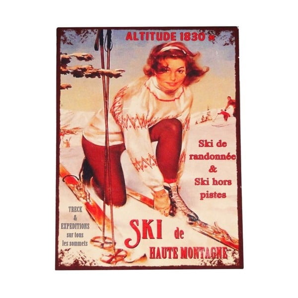 Kovinski dekorativni znak 25x33 cm Ski – Antic Line