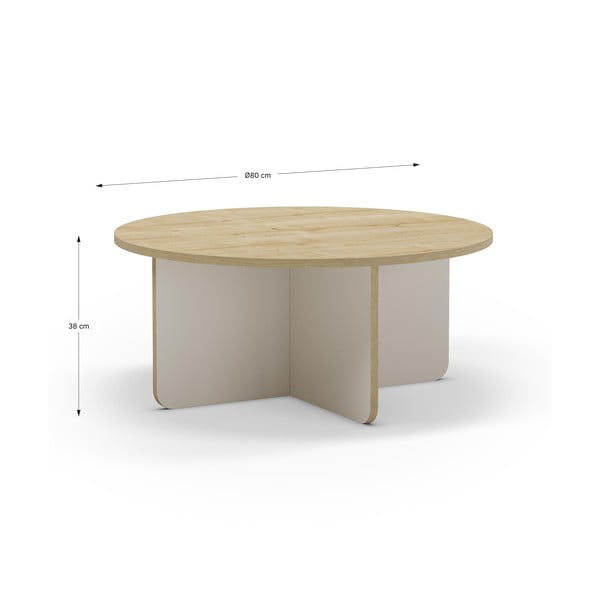 Kremno bela/v naravni barvi okrogla mizica z mizno ploščo v hrastovem dekorju ø 80 cm Hillary – Marckeric-image-4