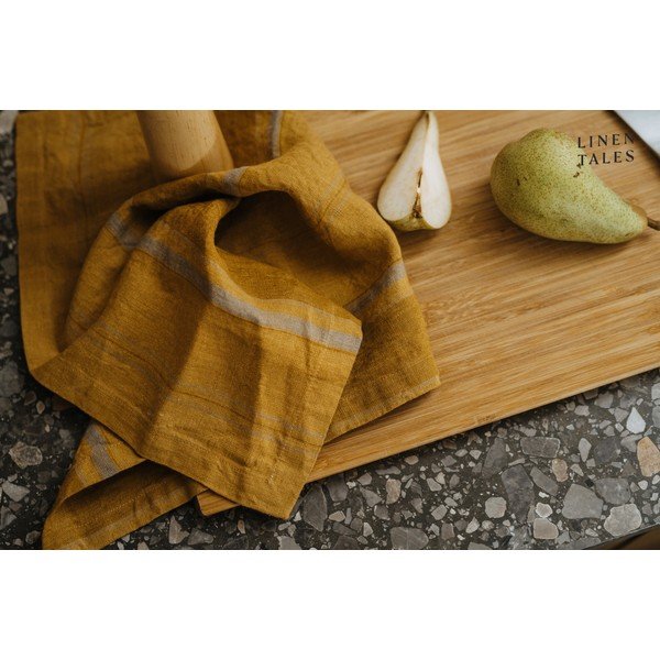 Lanena kuhinjska krpa 65x65 cm Amber Bronze Stripes – Linen Tales-image-1