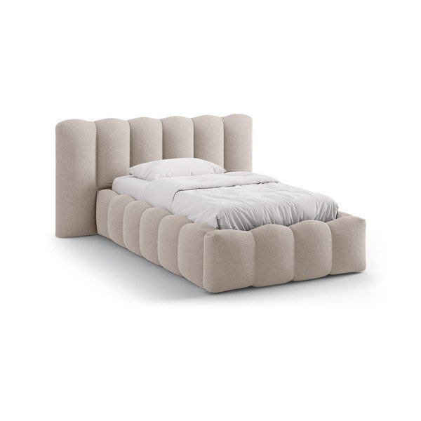 Svetlo rjava oblazinjena postelja s prostorom za shranjevanje in z letvenim dnom 90x200 cm Lupine – Micadoni 
