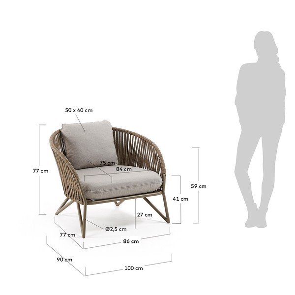 Svetlo siv/rjav kovinski vrtni fotelj Branzie – Kave Home-image-1