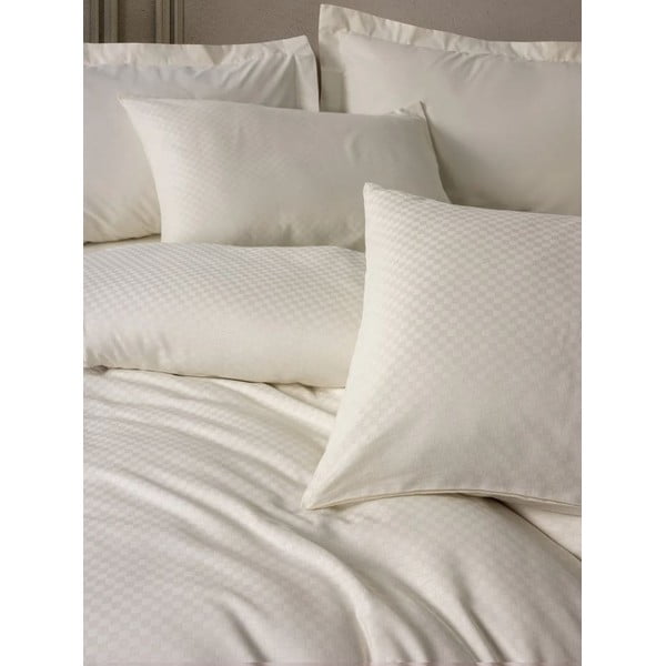 Bež enojna posteljnina iz renforce bombaža 140x200 cm Checkered – Mila Home Luxury-image-1
