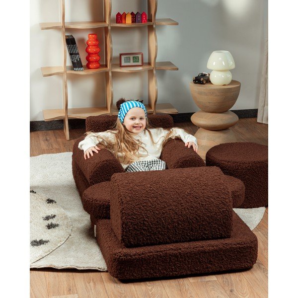 Temno rjava otroška blazina za sedenje iz tkanine bouclé Warm Hazel – Wigiwama-image-3