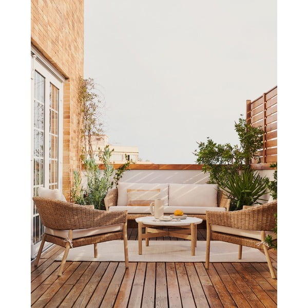 Kremno bela/naravna vrtna garnitura iz masivnega evkaliptusa za 4 osebe Pola – Kave Home-image-3