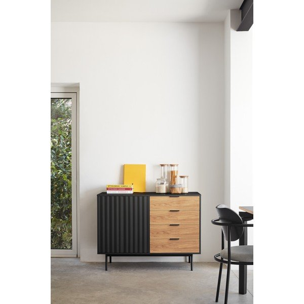 Črna nizka komoda v hrastovem dekorju 108x80 cm Sierra – Teulat-image-1