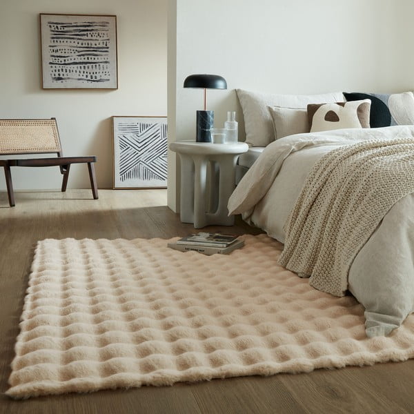 Kremno belo sintetično krzno 180x290 cm Waffle Faux Fur – Flair Rugs-image-1