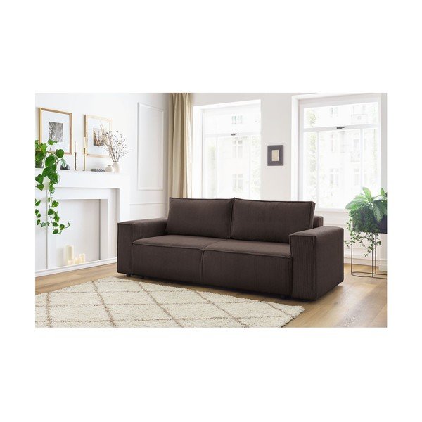 Sivorjava raztegljiva sedežna garnitura iz rebrastega žameta 245 cm Nihad – Bobochic Paris-image-1