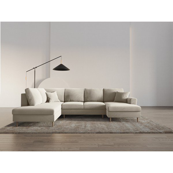 Bež žametna raztegljiva kotna sedežna garnitura s prostorom za shranjevanje (levi kot/v obliki črke "U") Kyoto – Cosmopolitan Design-image-2