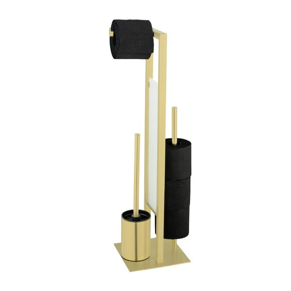 Stojalo za WC papir z WC ščetko iz nerjavečega jekla v zlati barvi Rivalta – Wenko-image-1