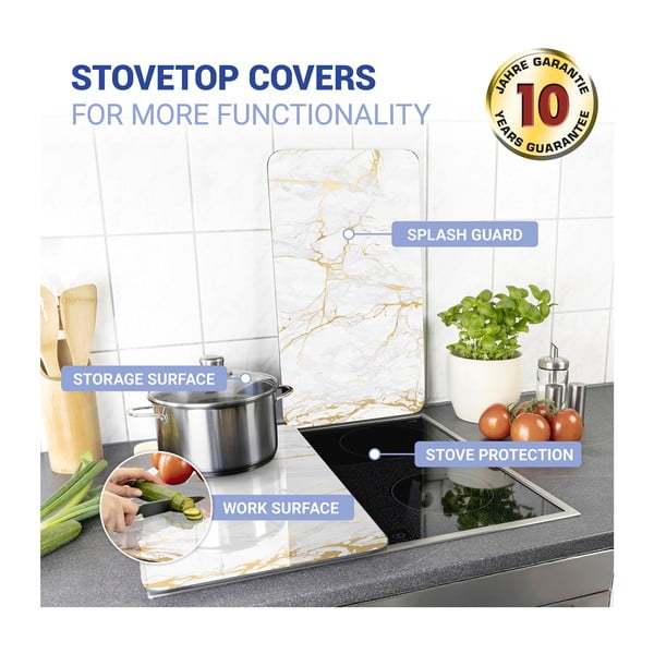 Komplet 2 steklenih pokrovov za štedilnik v belo-zlati barvi Wenko Marble, 52 x 30 cm-image-3