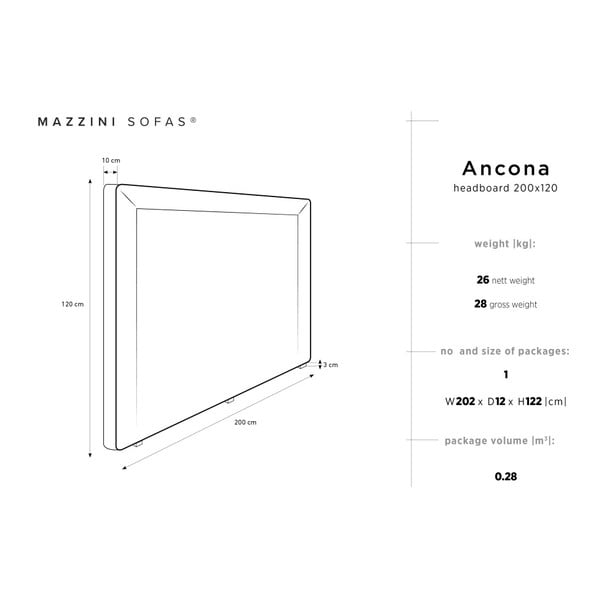 Temno sivo vzglavje Mazzini Sofas Ancona, 200 x 120 cm-image-4