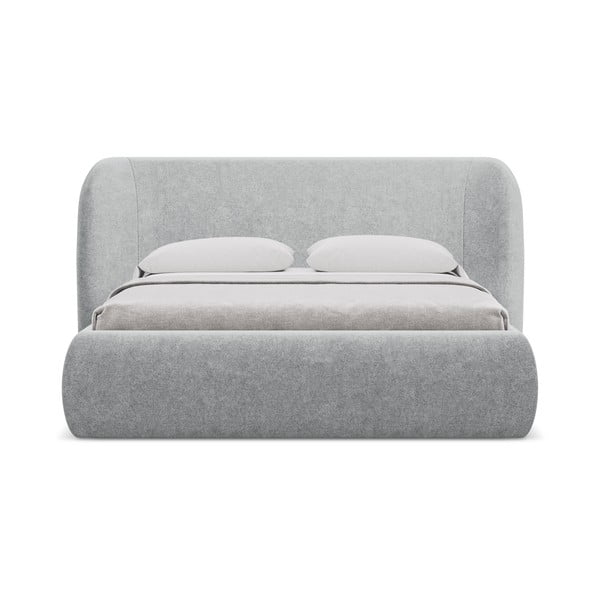 Svetlo siva oblazinjena zakonska postelja s prostorom za shranjevanje z letvenim dnom 180x200 cm Hauke – Makamii-image-3