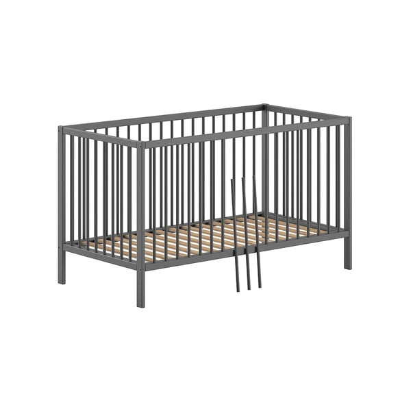 Antracitno siva otroška posteljica iz masivnega bora 70x140 cm DINO – Vipack