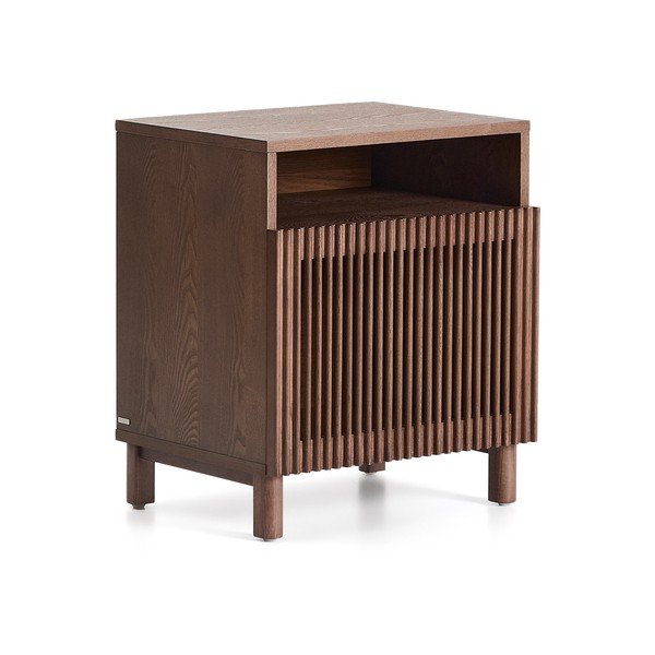 Temno rjava nočna omarica v orehovem dekorju s policami Beyla – Kave Home-image-3