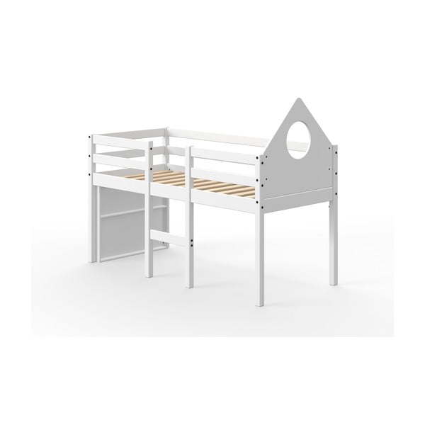 Bela dvignjena otroška postelja iz borovega lesa Flexa White, 70 x 160 cm
