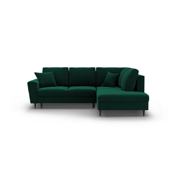 Zelena žametna raztegljiva kotna sedežna garnitura s prostorom za shranjevanje (desni kot/v obliki črke L) Kyoto – Cosmopolitan Design