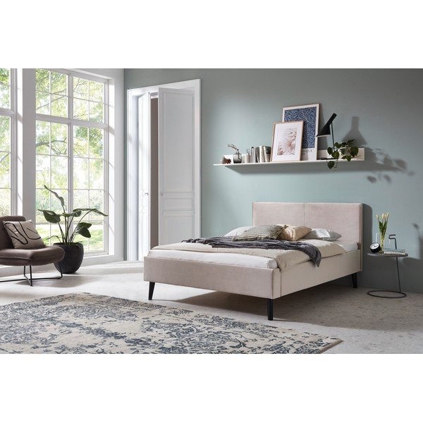 Bela/kremno bela oblazinjena zakonska postelja brez letvenega dna 140x200 cm Leira – Meise Möbel-image-1