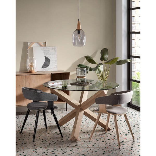 Jedilna miza iz hrastovega lesa s stekleno ploščo Kave Home Nori, ø 120 cm-image-1