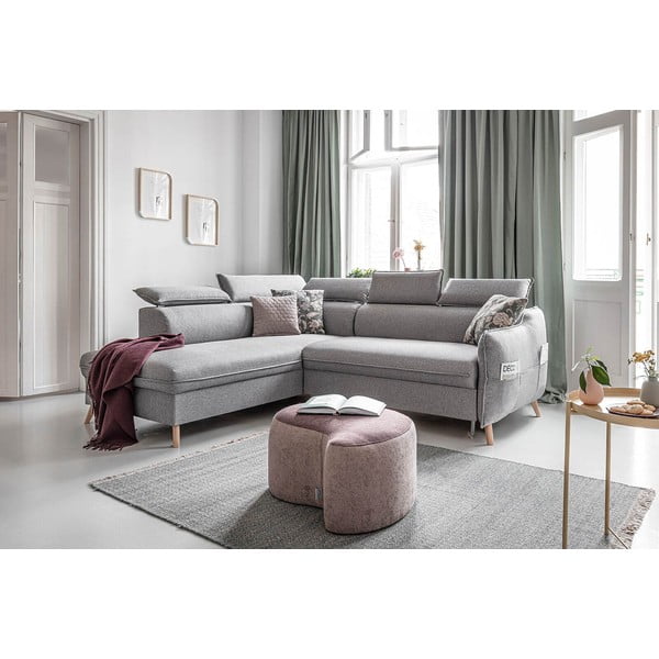 Svetlo siva raztegljiva kotna sedežna garnitura (levi kot) Sweet Harmony – Miuform-image-3