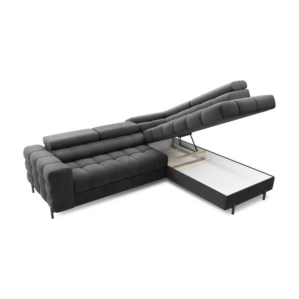 Temno siva žametna raztegljiva/s prostorom za shranjevanje kotna sedežna garnitura (desni kot/v obliki črke L) Ferucce – ELTAP-image-4