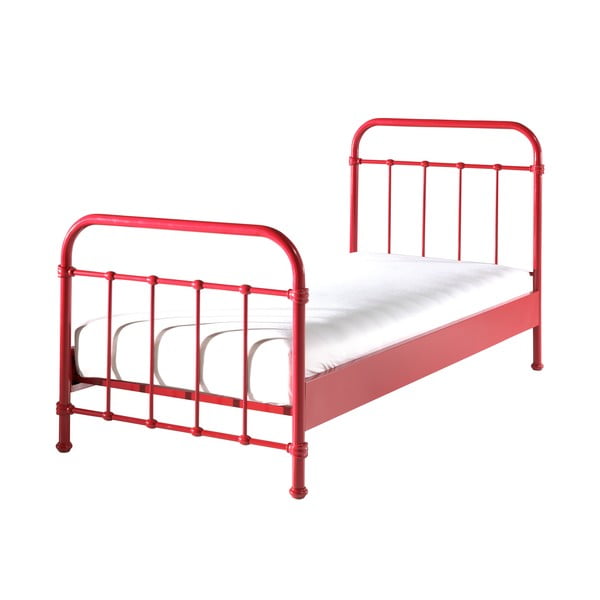 Rdeča kovinska otroška postelja Vipack New York, 90 x 200 cm